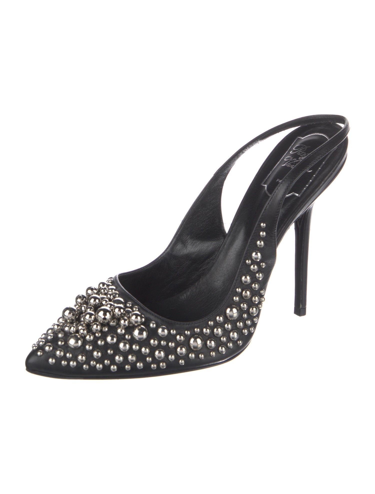 Roger Vivier Leather Studded Accents Slingback Pumps