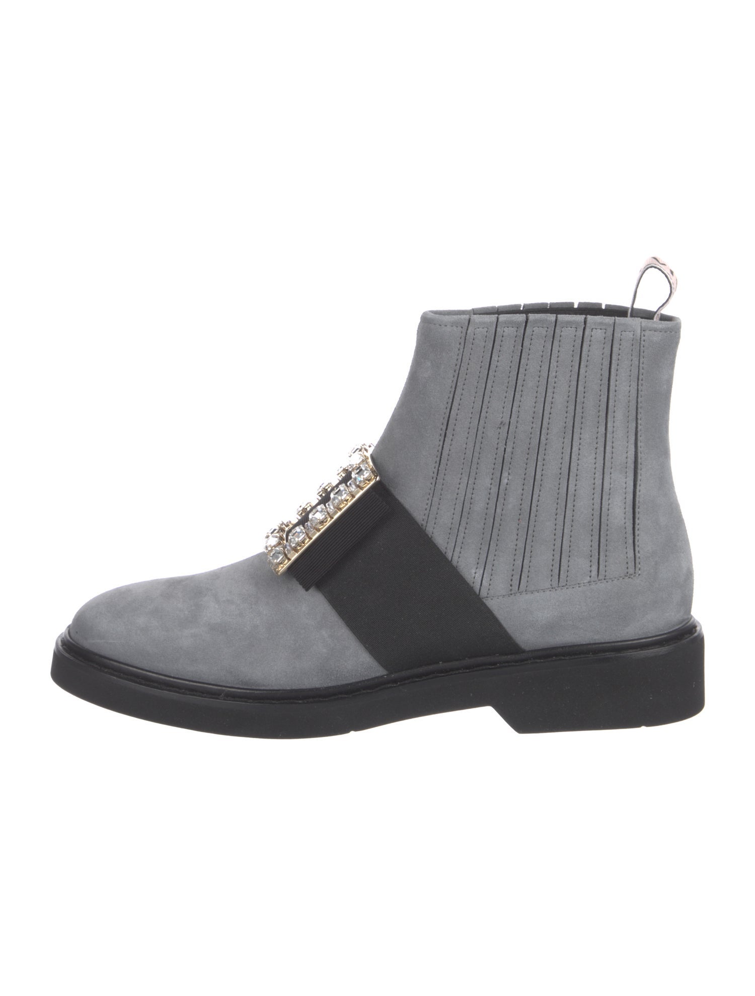 Roger Vivier Suede Crystal Embellishments Chelsea Boots
