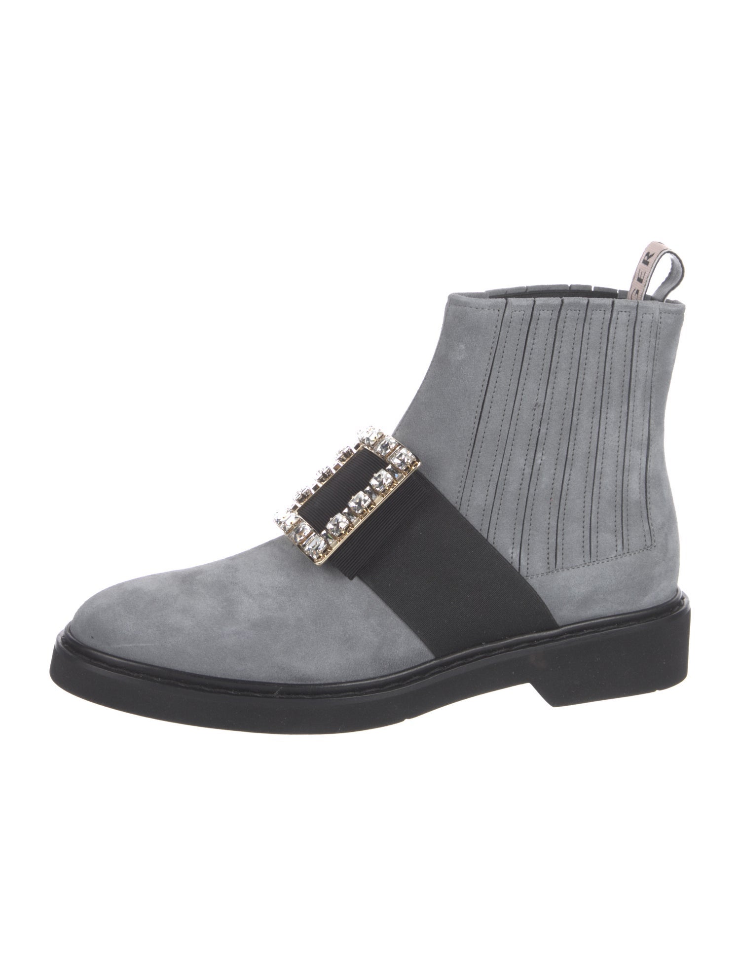 Roger Vivier Suede Crystal Embellishments Chelsea Boots