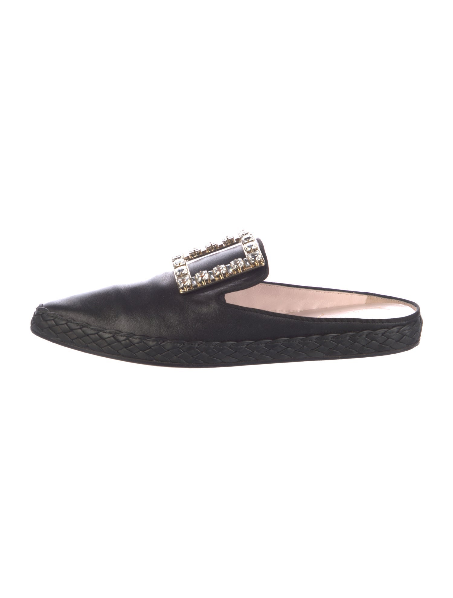 Roger Vivier Leather Crystal Embellishments Mules