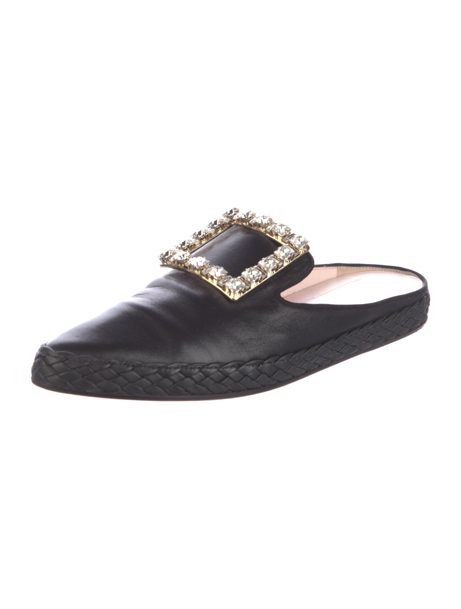 Roger Vivier Leather Crystal Embellishments Mules