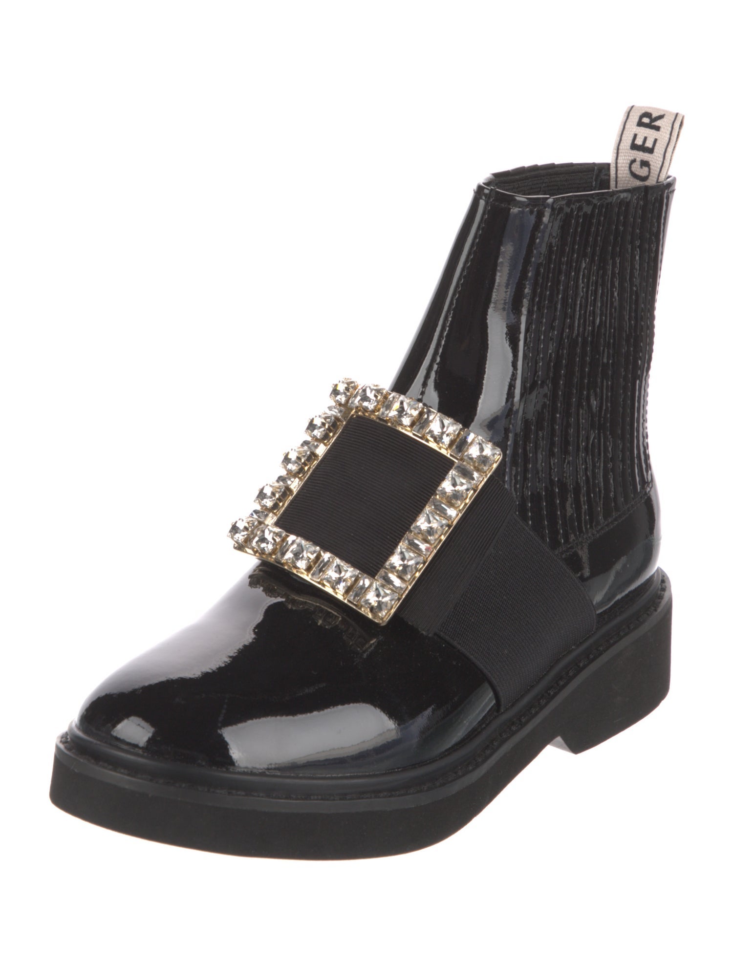 Roger Vivier Patent Leather Crystal Embellishments Chelsea Boots