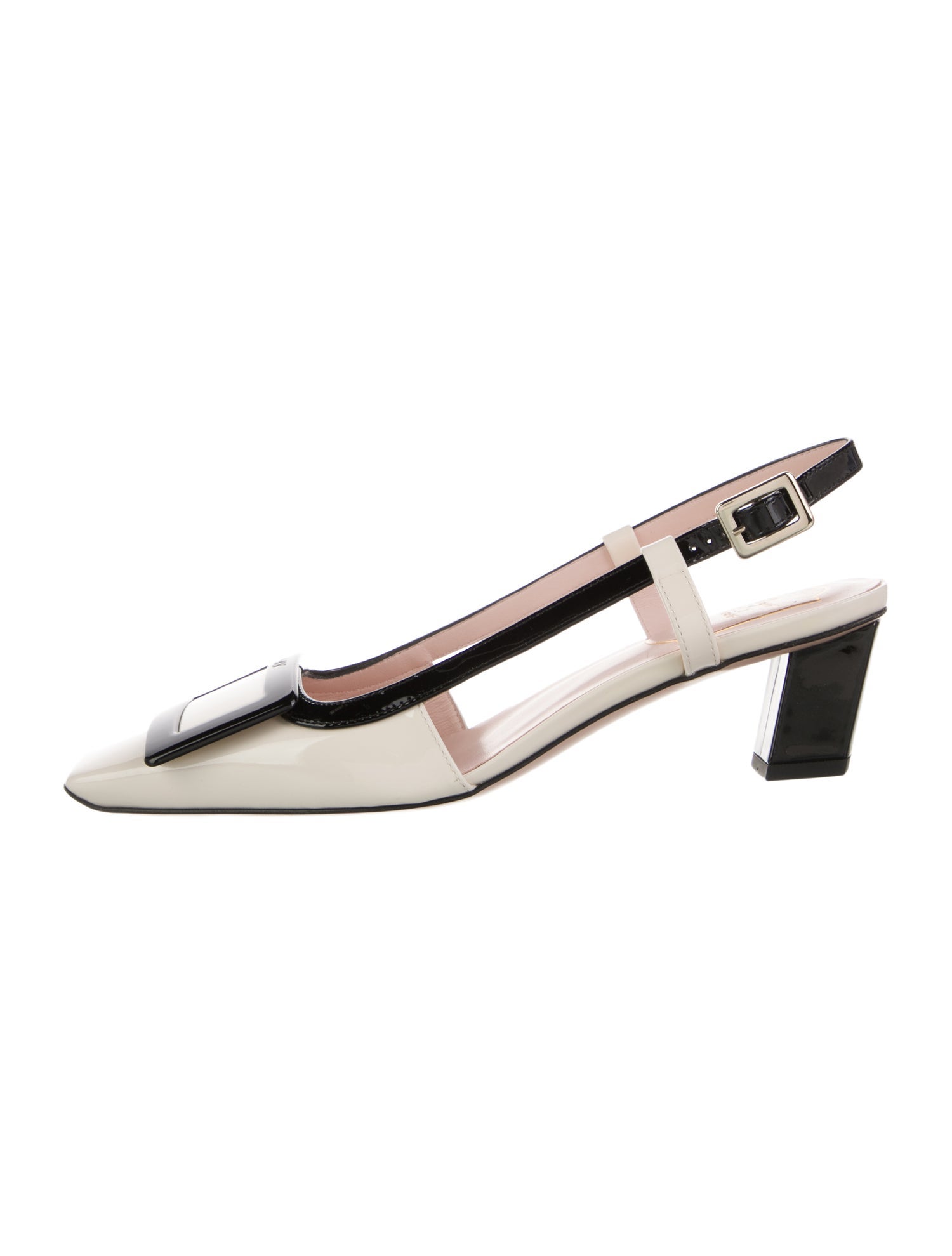 Roger Vivier Patent Leather Colorblock Pattern Slingback Pumps