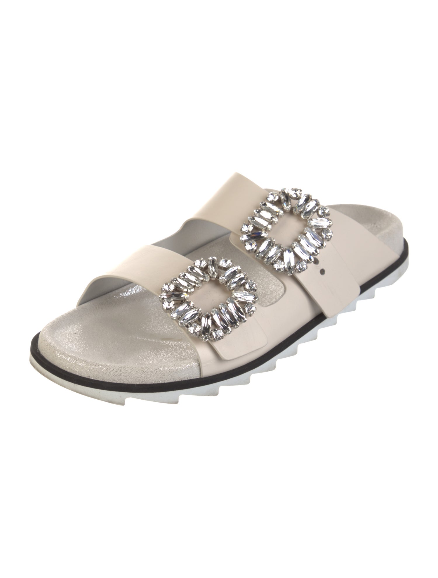 Roger Vivier Leather Crystal Embellishments Slides