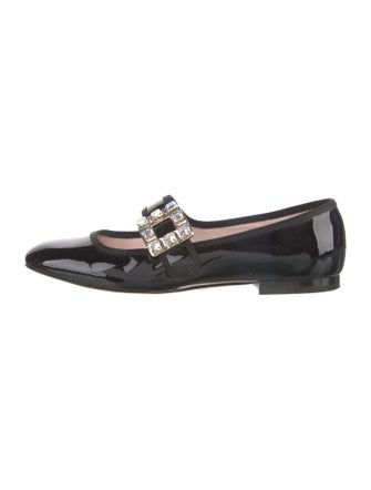 Roger Vivier Patent Leather Crystal Embellishments Mary Jane Flats