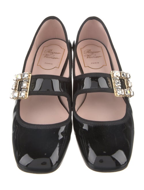 Roger Vivier Patent Leather Crystal Embellishments Mary Jane Flats
