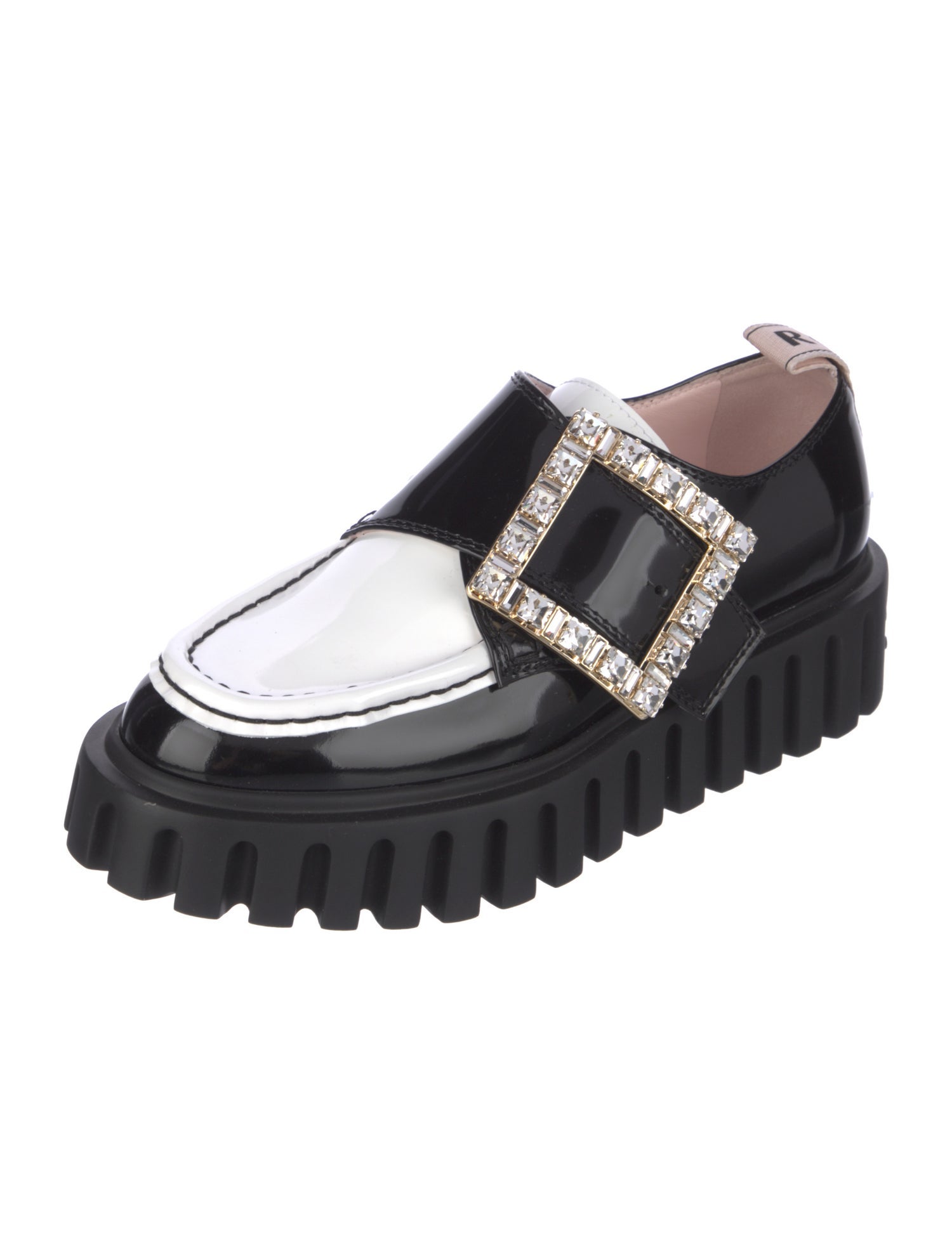 Roger Vivier Patent Leather Crystal Embellishments Oxfords