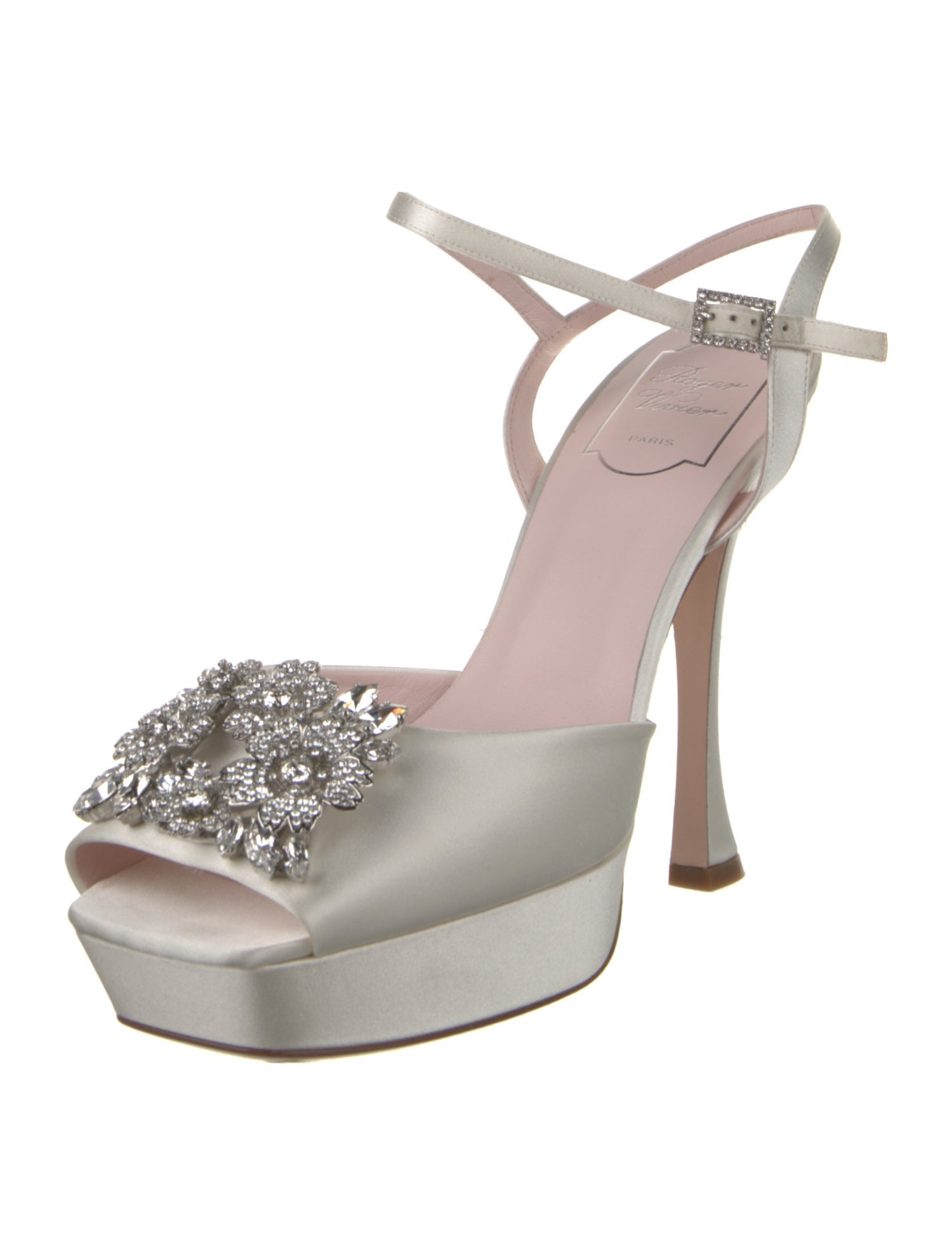 Roger Vivier Satin Crystal Embellishments Sandals