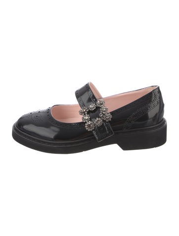 Pre-owned Roger Vivier Patent Leather Mary Jane Flats In Black