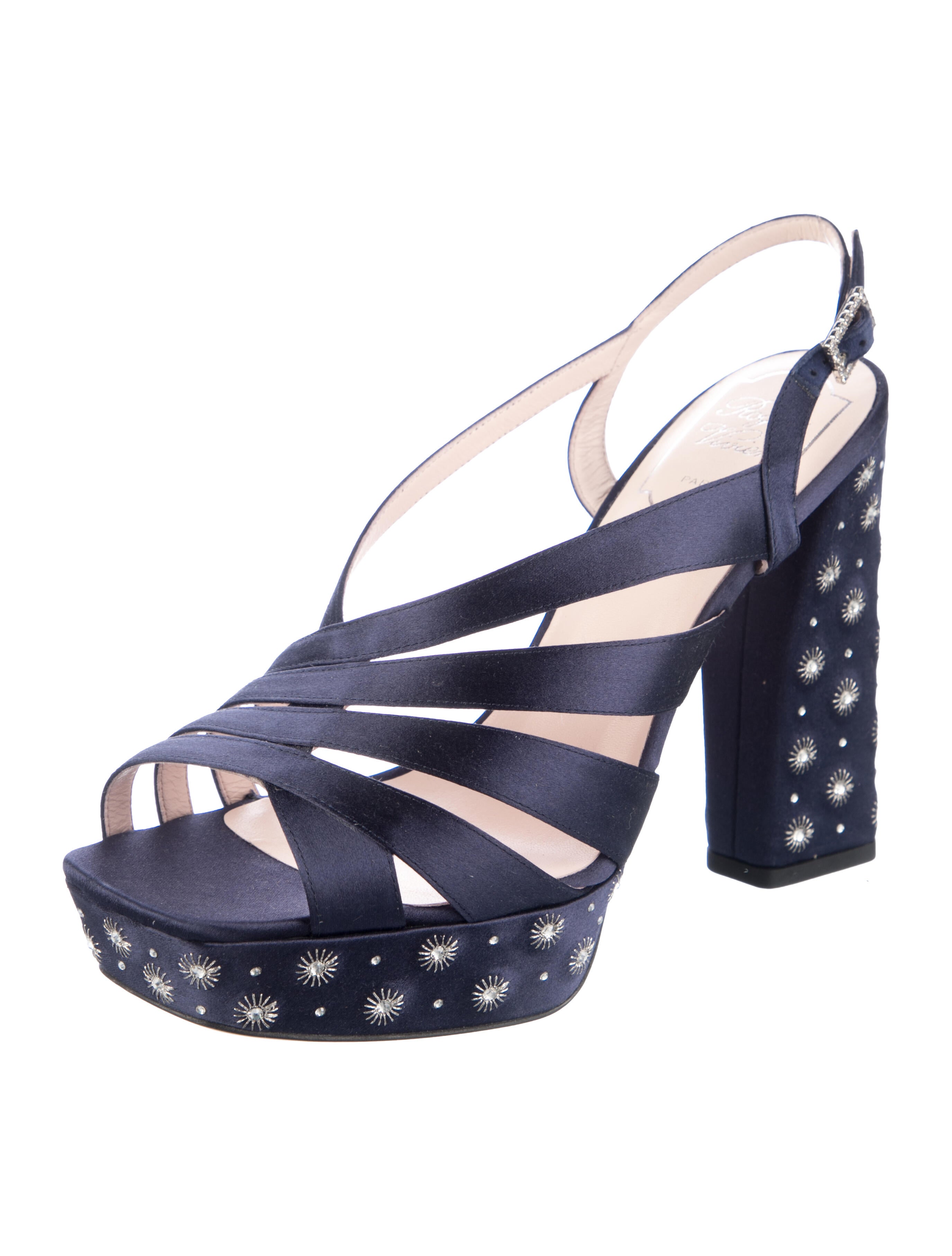 Roger Vivier Satin Crystal Embellishments Sandals - Blue Sandals
