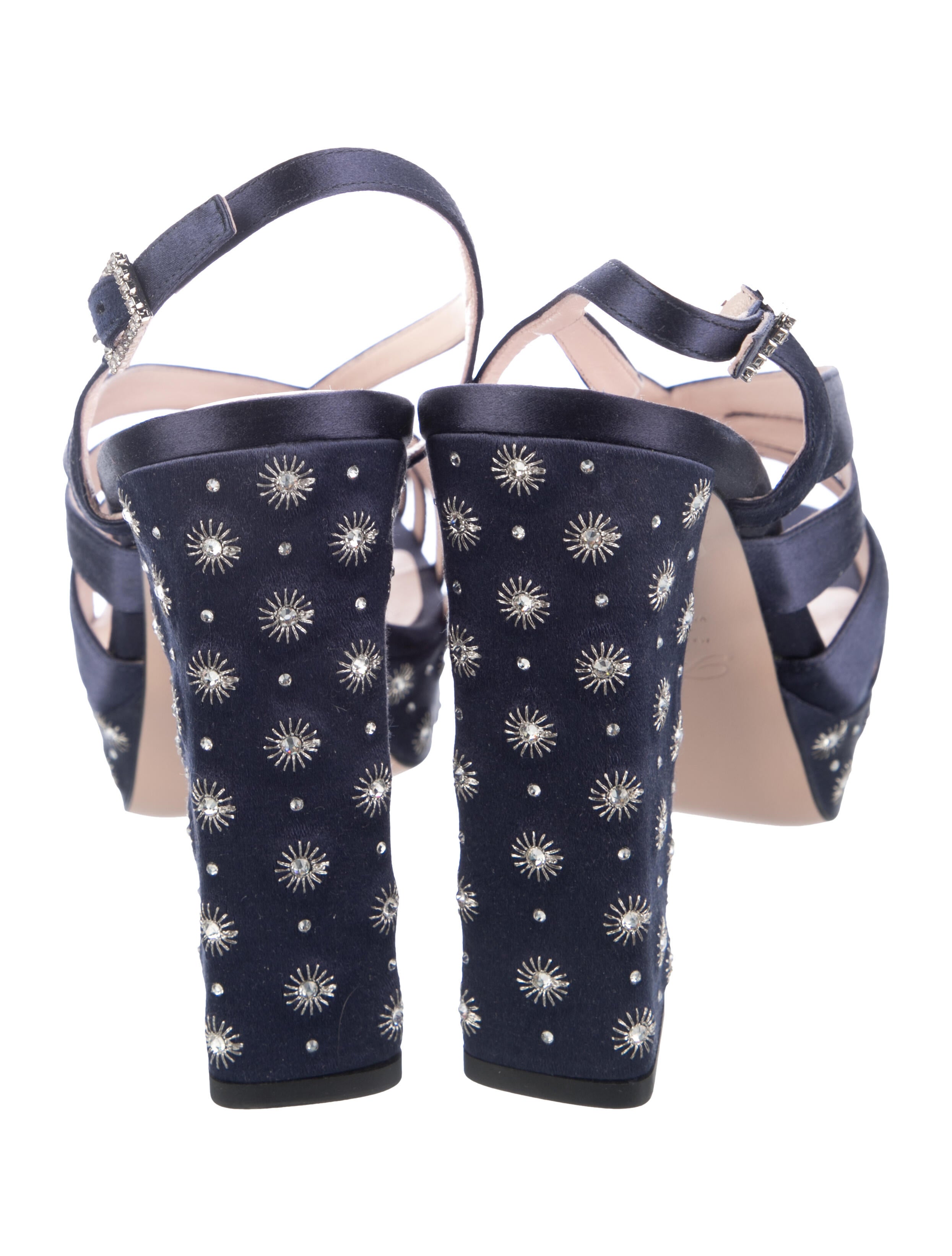 Roger Vivier Satin Crystal Embellishments Sandals - Blue Sandals