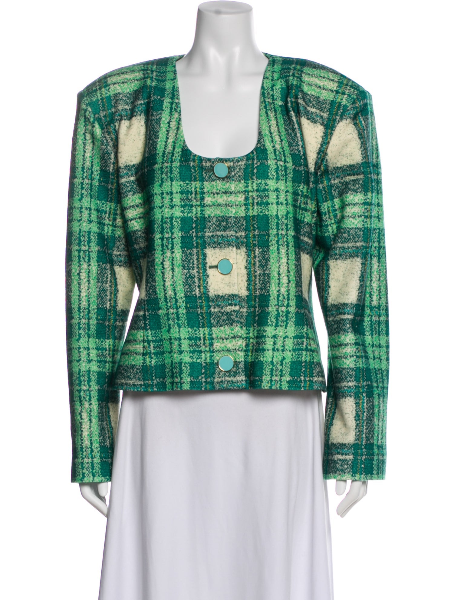 Rowen Rose Virgin Wool Plaid Print Evening Jacket