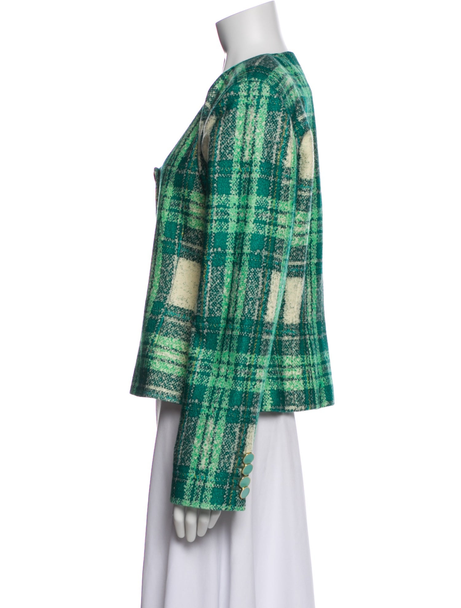 Rowen Rose Virgin Wool Plaid Print Evening Jacket