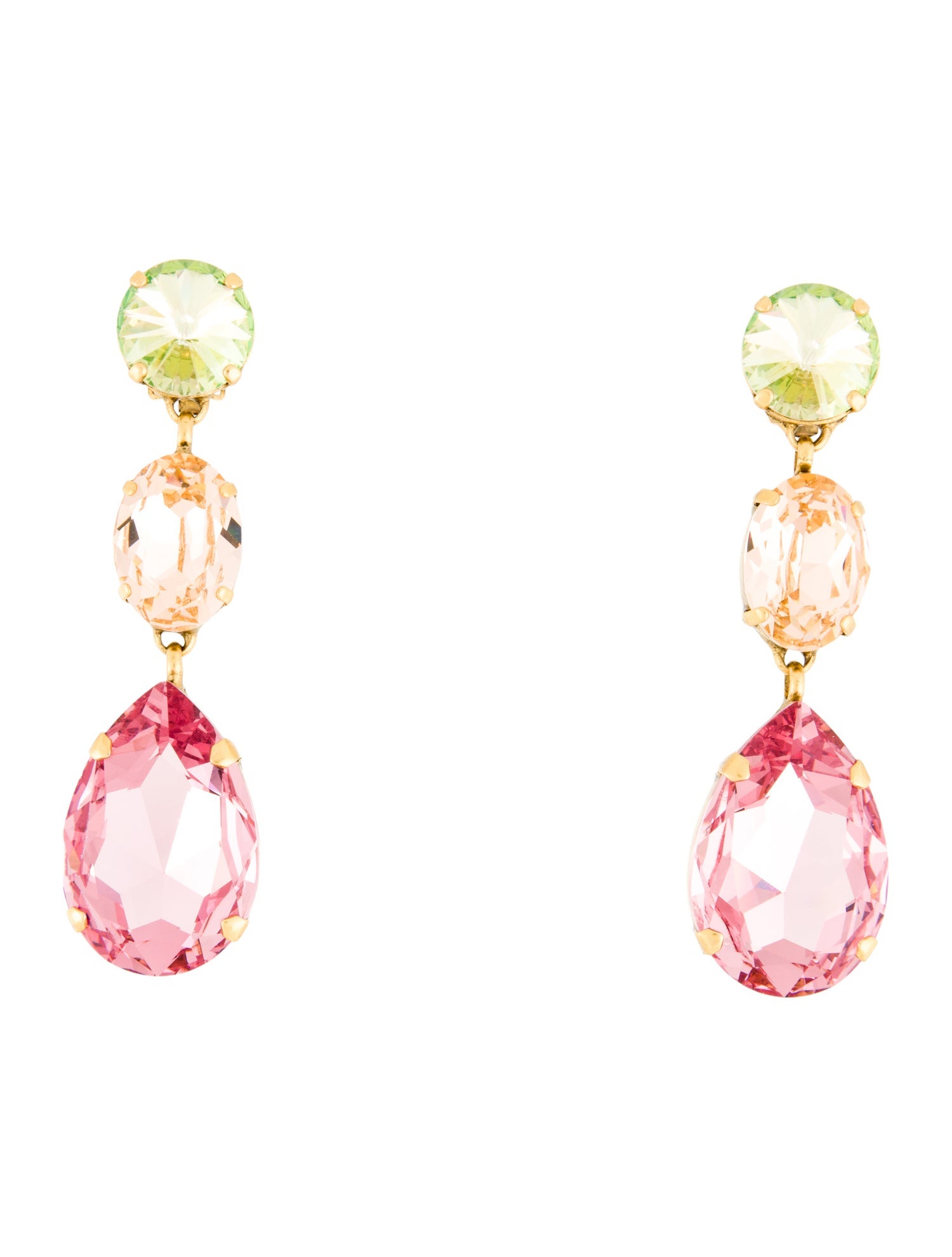 【ROXANNE ASSOULIN】Drop gold-tone crystal clip earrings Roxanne Assoulin Crystal Clip-On Drop Earrings - Green, Gold