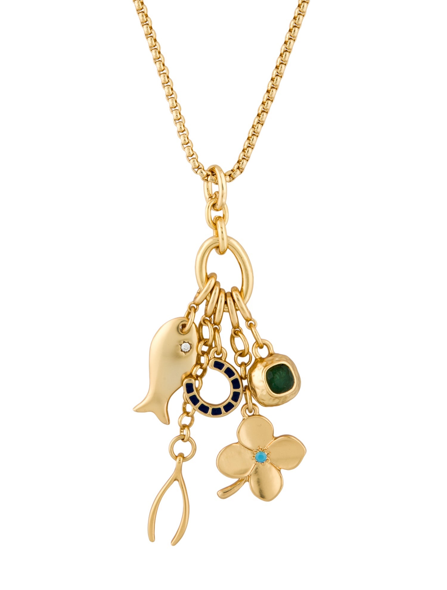 Roxanne Assoulin Cubic Zirconia & Enamel Buona Fortuna Charm Pendant Necklace