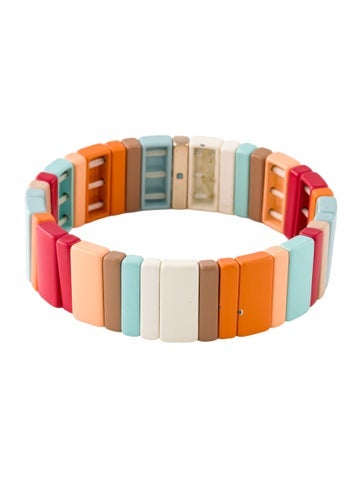 Pre-owned Roxanne Assoulin 'line By Line' Enamel Bead Stretch Bracelet, 6.5" In Multi