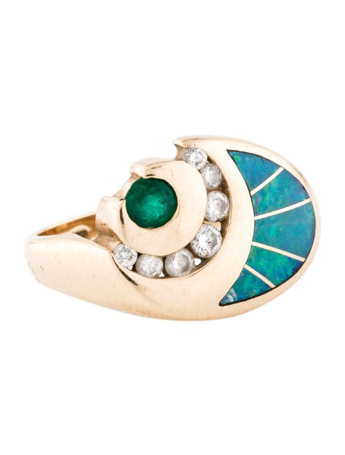 Ring 14K Opal, Emerald & Diamond Signet Ring yello