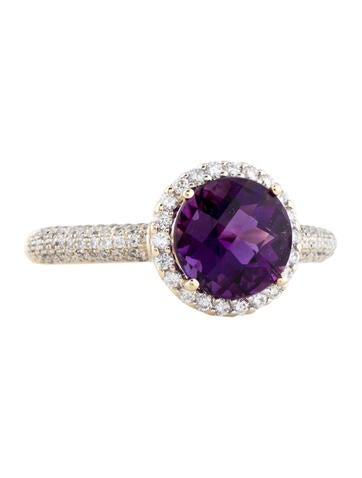 Ring Cocktail 14K Amethyst & Diamond 7