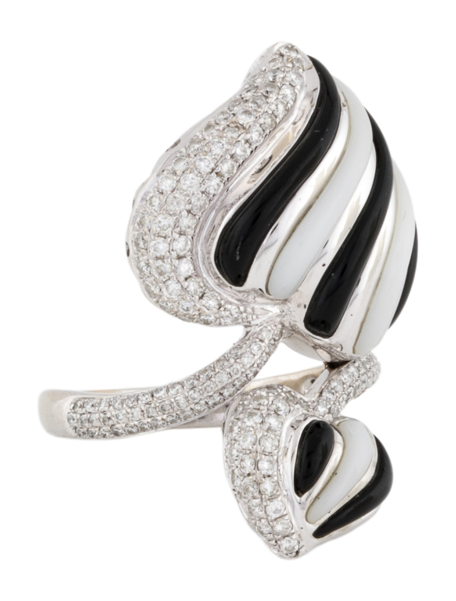 Ring 14K Diamond & Enamel Heart Bypass Cocktail Ring