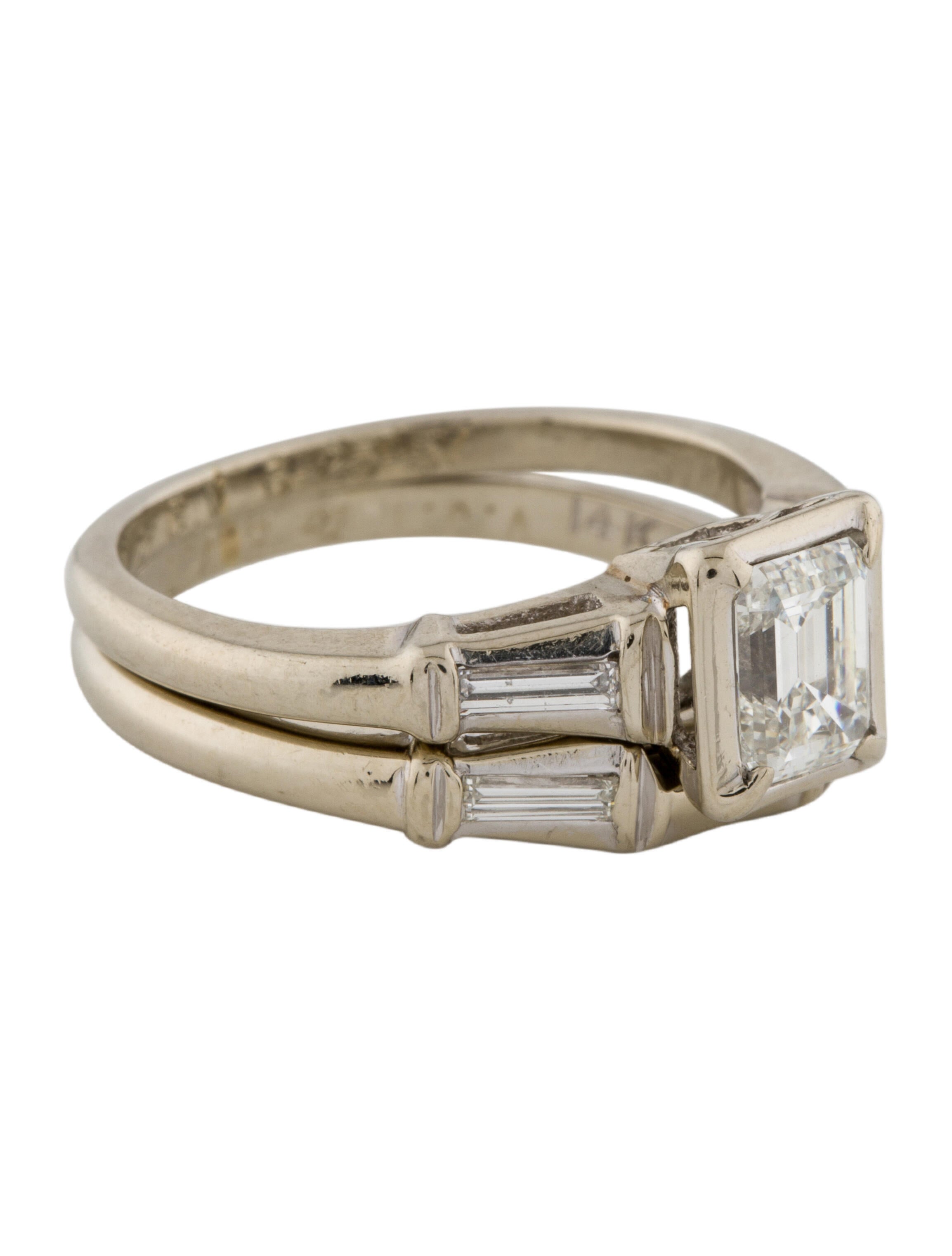 Ring 14K Diamond Wedding Set RhodiumPlated 14K White Gold Wedding