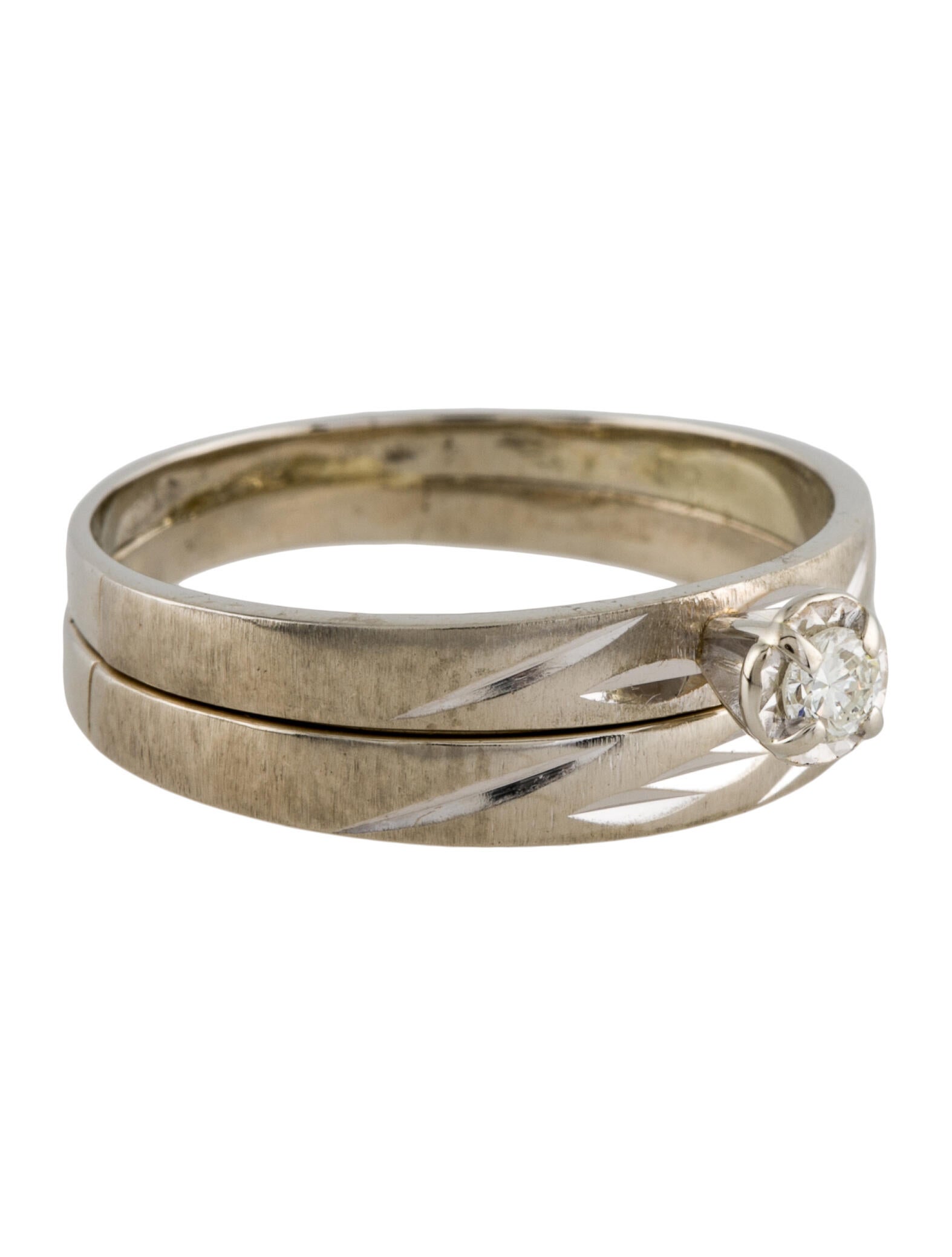 Ring 14K Diamond Engagement ring & Band 14K White Gold Wedding Set