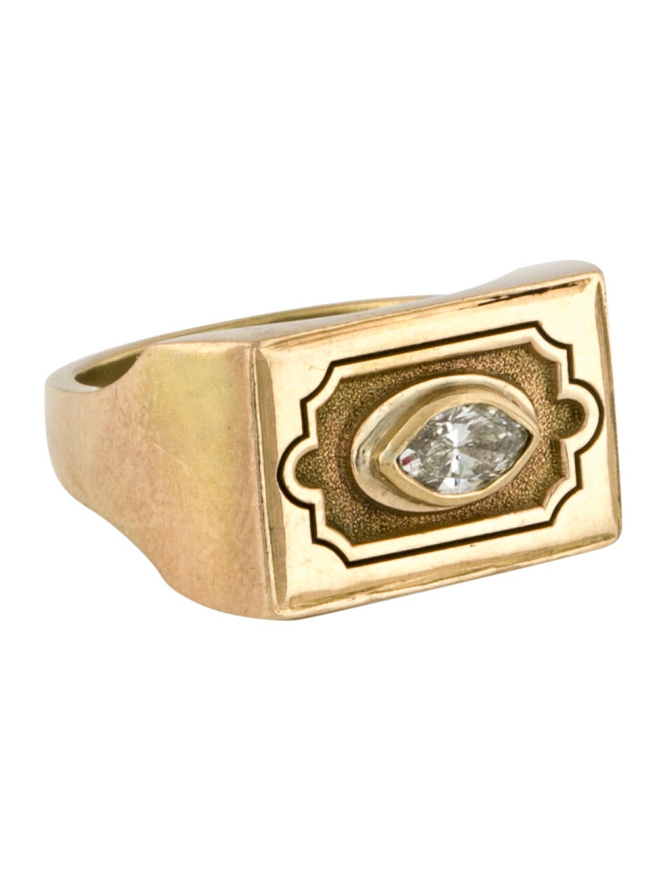Ring 14K Diamond Textured Ring 14K Yellow Gold Ring