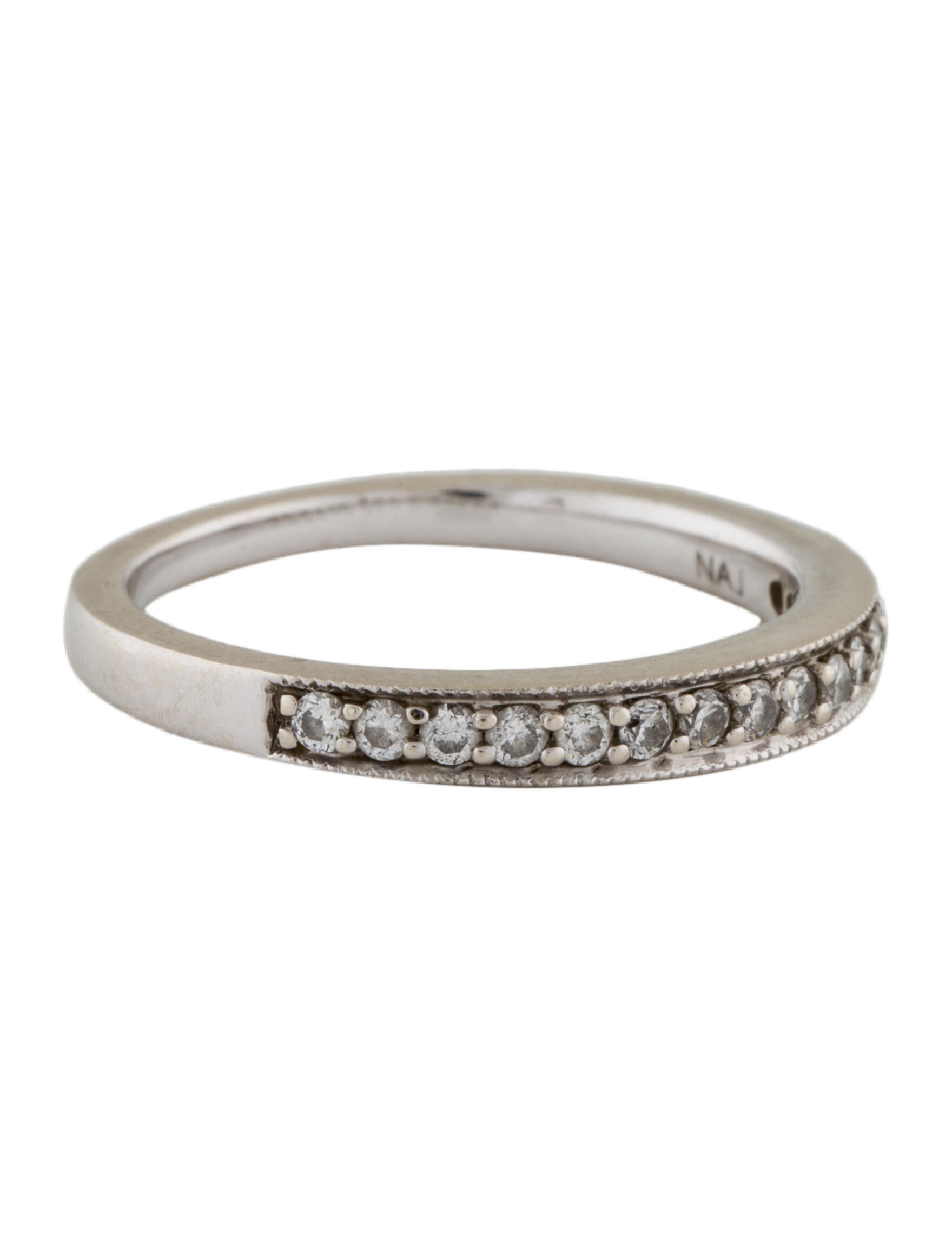 Ring 14K Diamond Beaded Edge Band RhodiumPlated 14K White Gold Band