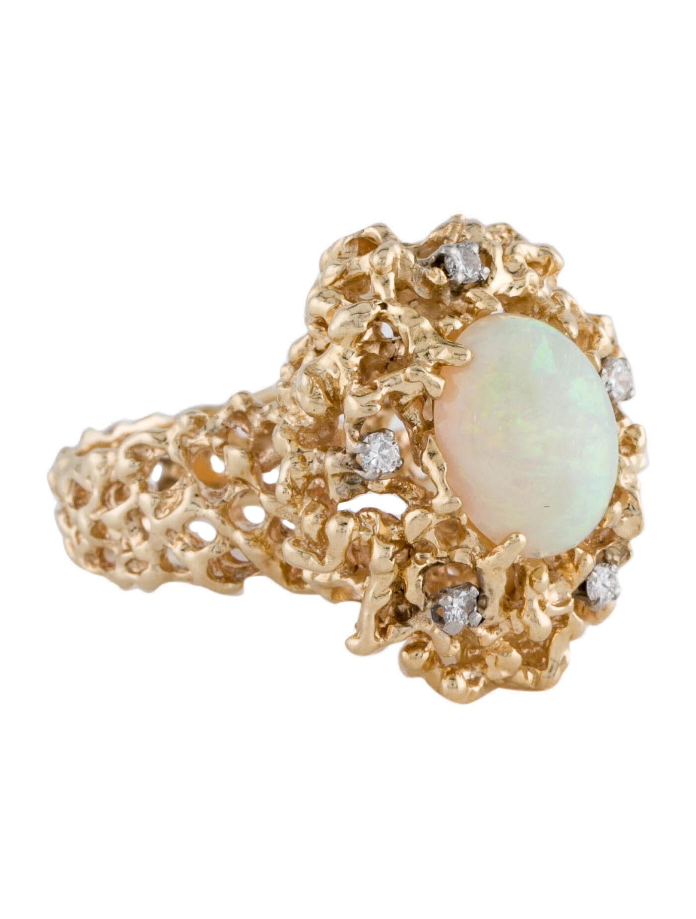 Ring 14K Coral Cocktail Ring 14K Yellow Gold Cocktail Ring, Rings