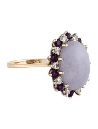 Ring 14K 7.00ct Lavender Jadeite, Amethyst & Diamond Halo Ring