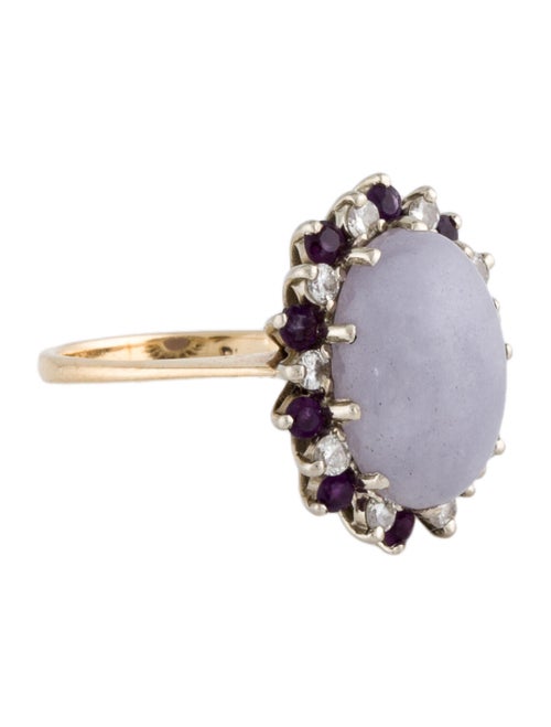 Ring 14K 7.00ct Lavender Jadeite, Amethyst & Diamond Halo Ring