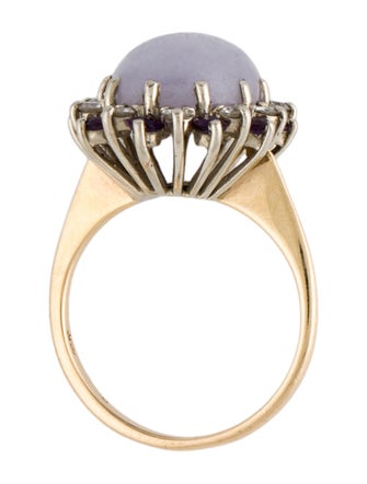 Ring 14K 7.00ct Lavender Jadeite, Amethyst & Diamond Halo Ring