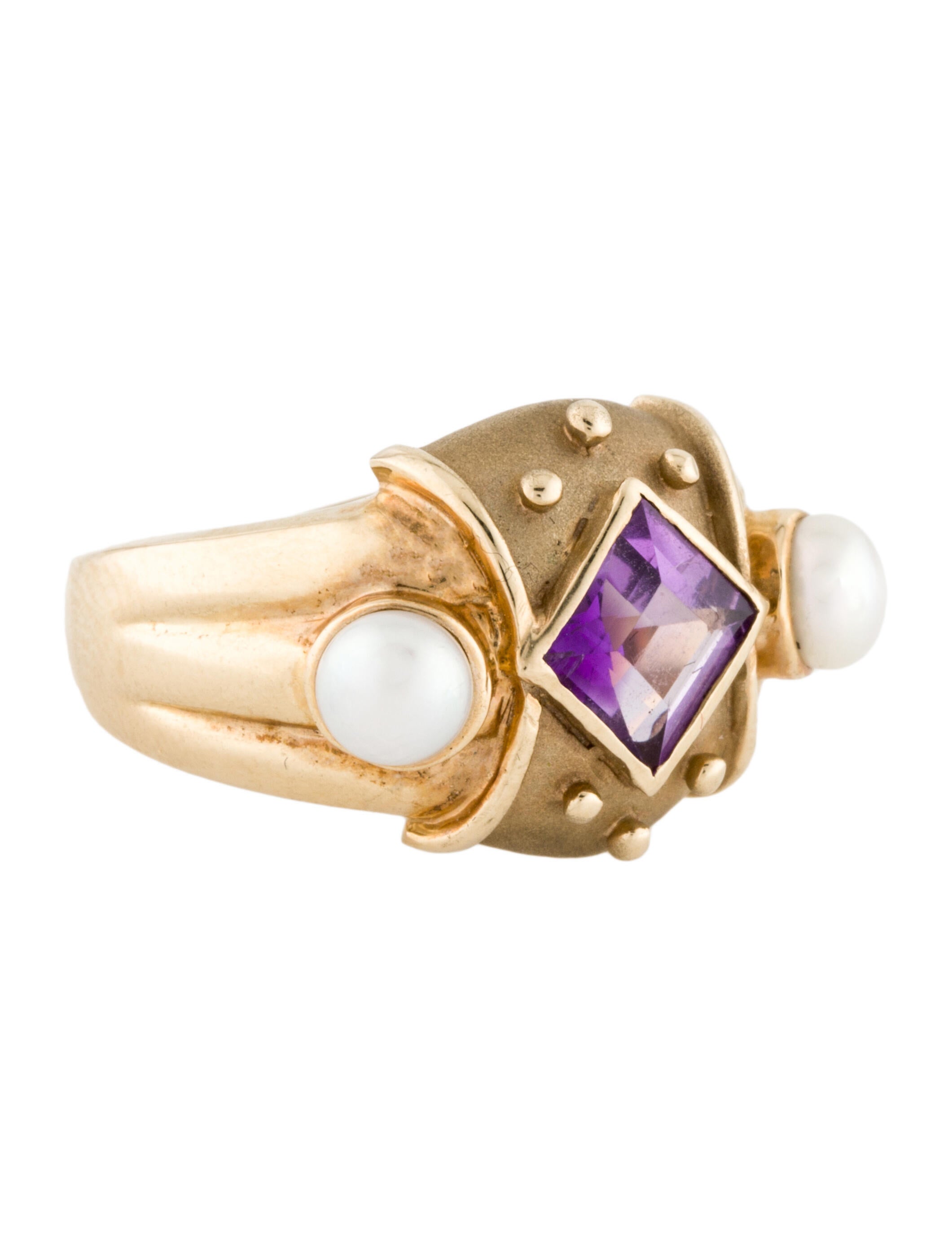 Ring 14K Pearl & Amethyst Cocktail Ring