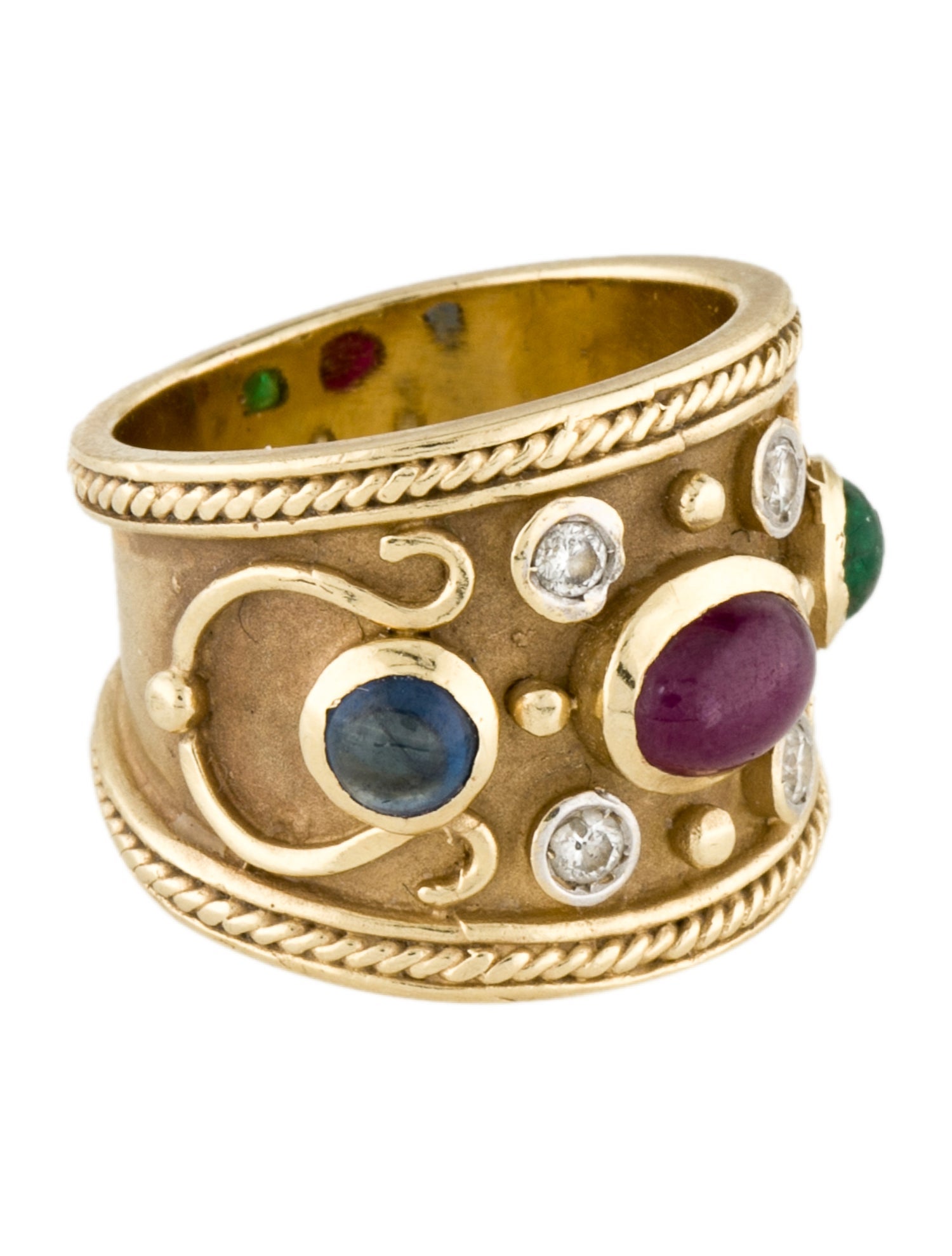 Ring 14K Diamond & Multi-stone Wide Band - 14K Yellow Gold Band, Rings ...