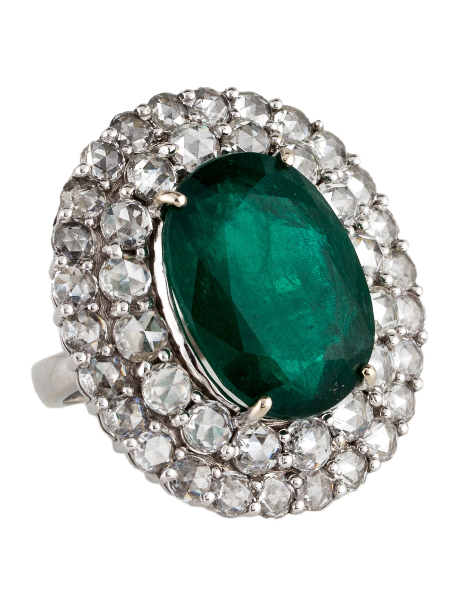Ring 14K 13.37ct Emerald & Diamond Cocktail