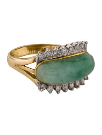 Ring 14K Dyed Jadeite & Diamond Cocktail Ring