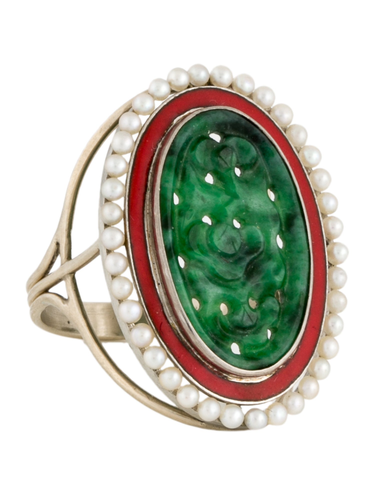 Ring 14K Pearl & Dyed Jadeite