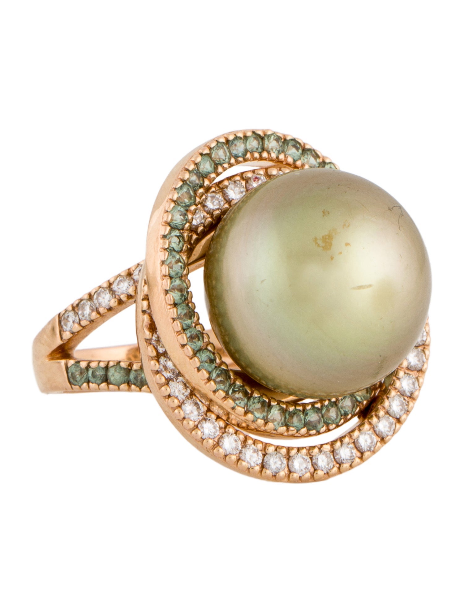 Margot McKinney 18K Pearl, Sapphire, & Diamond Interlocking Cocktail Ring