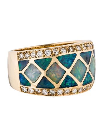 14K Diamond & Opal Ring