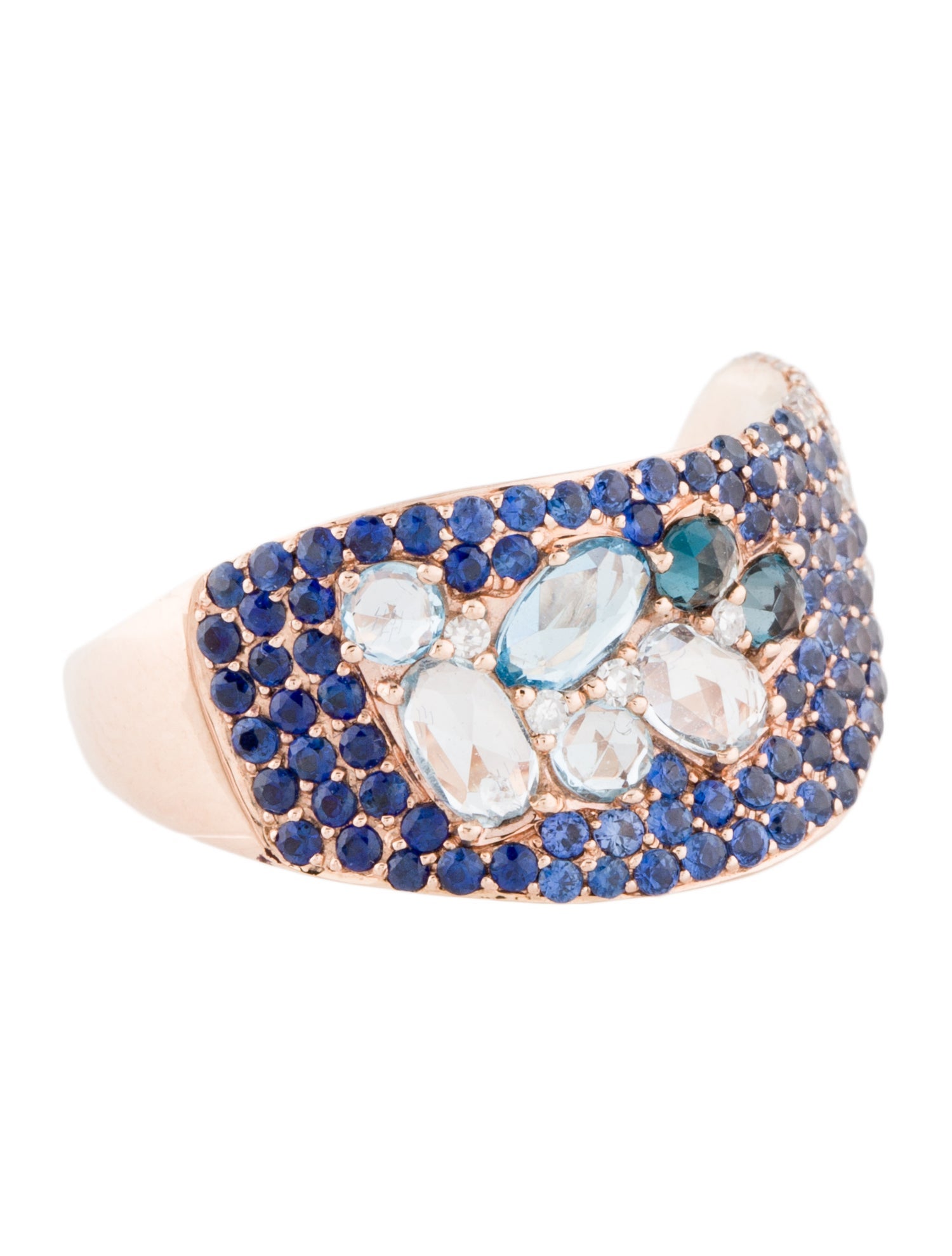 Ring 14K Topaz, Sapphire & Diamond Cocktail Ring