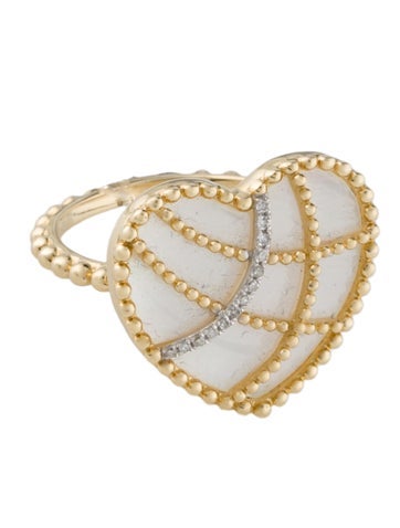 Ring Cocktail 14K Mother Of Pearl & Diamond Heart 7