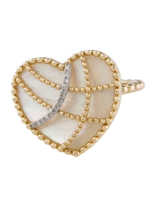 Ring 14K Mother Of Pearl & Diamond Heart Cocktail Ring