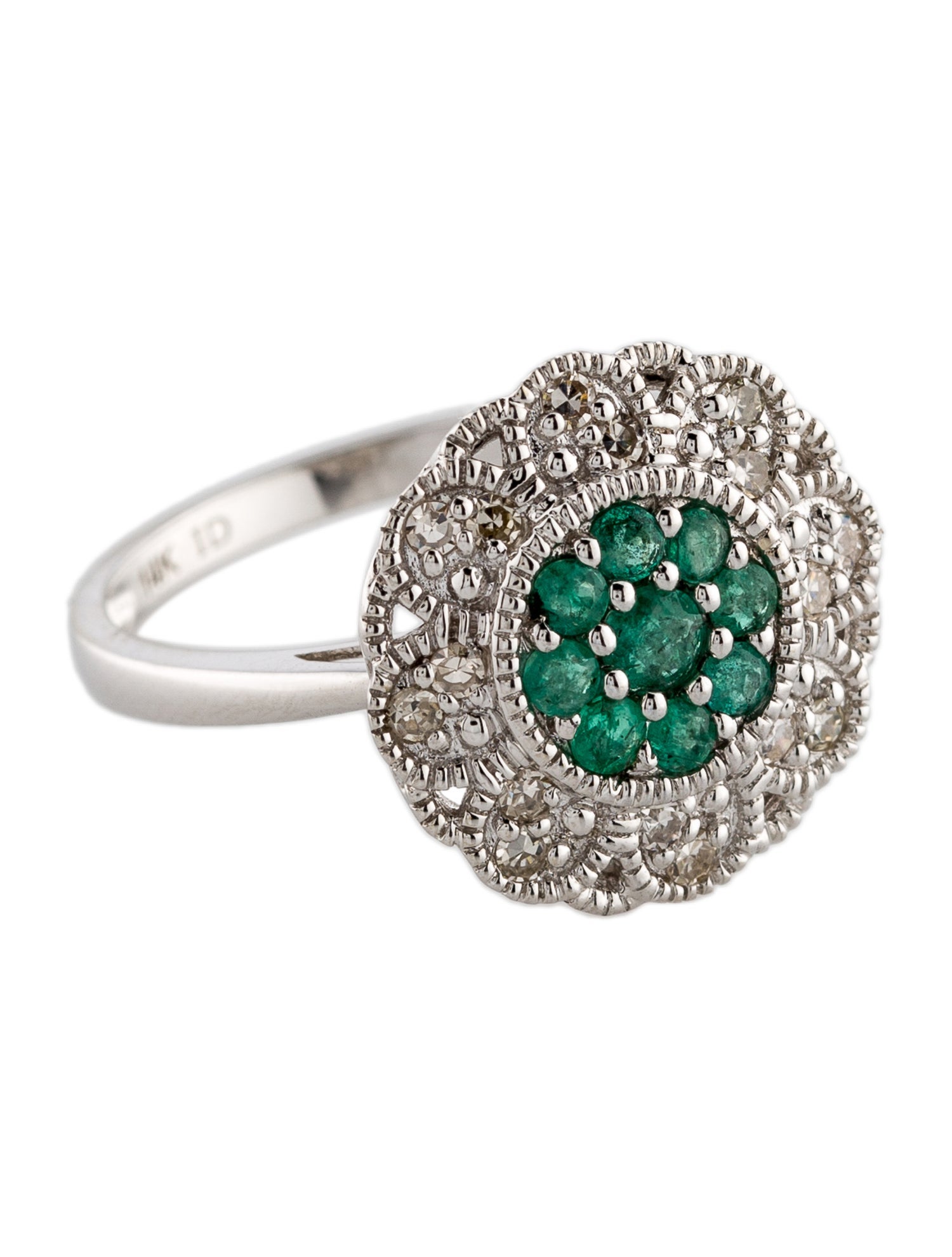 Ring 14K Emerald & Diamond Cocktail Ring