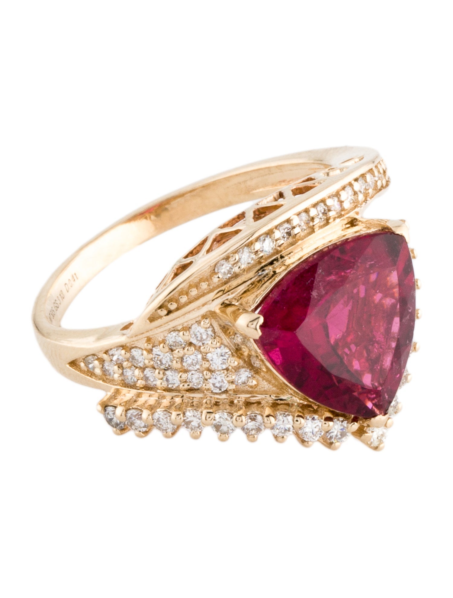 Ring 14K 3.18ct Rubellite & Diamond Cocktail