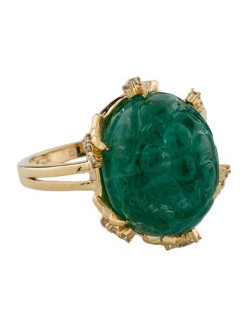 Ring Cocktail 14K Emerald & Diamond 7.25