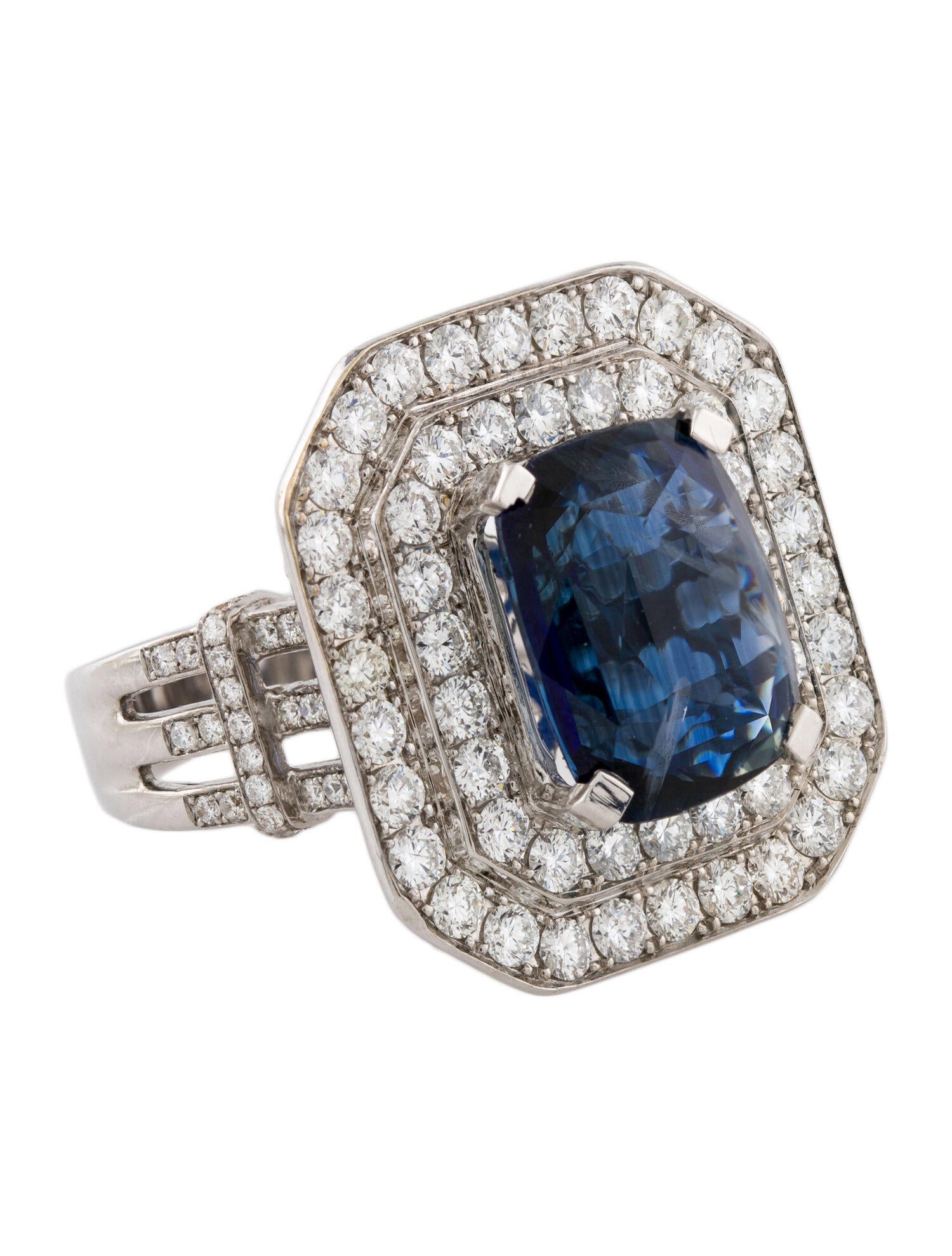 Ring 18K 7.71ct Unheated Ceylon Sapphire & Diamond Cocktail Ring