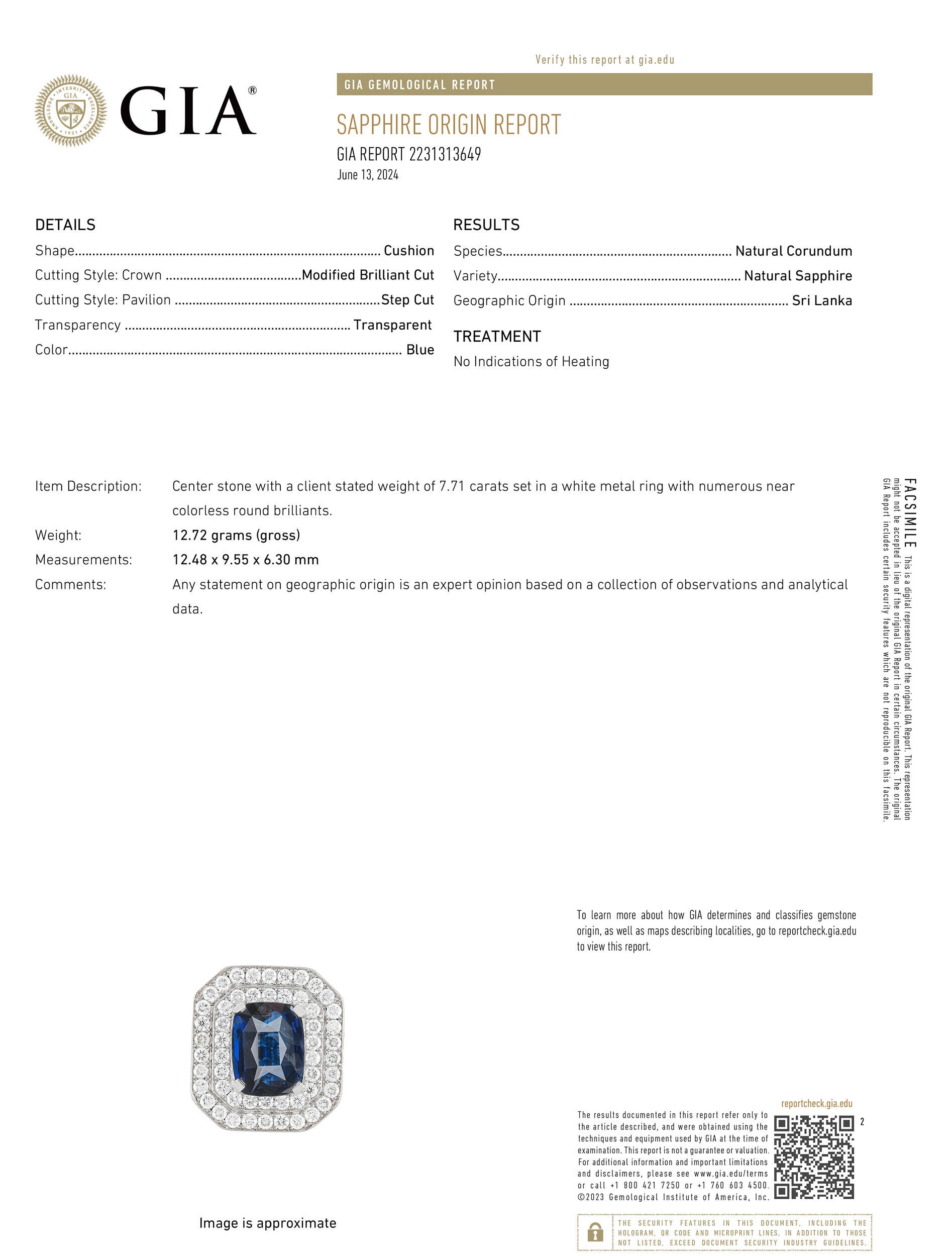 Ring 18K 7.71ct Unheated Ceylon Sapphire & Diamond Cocktail Ring