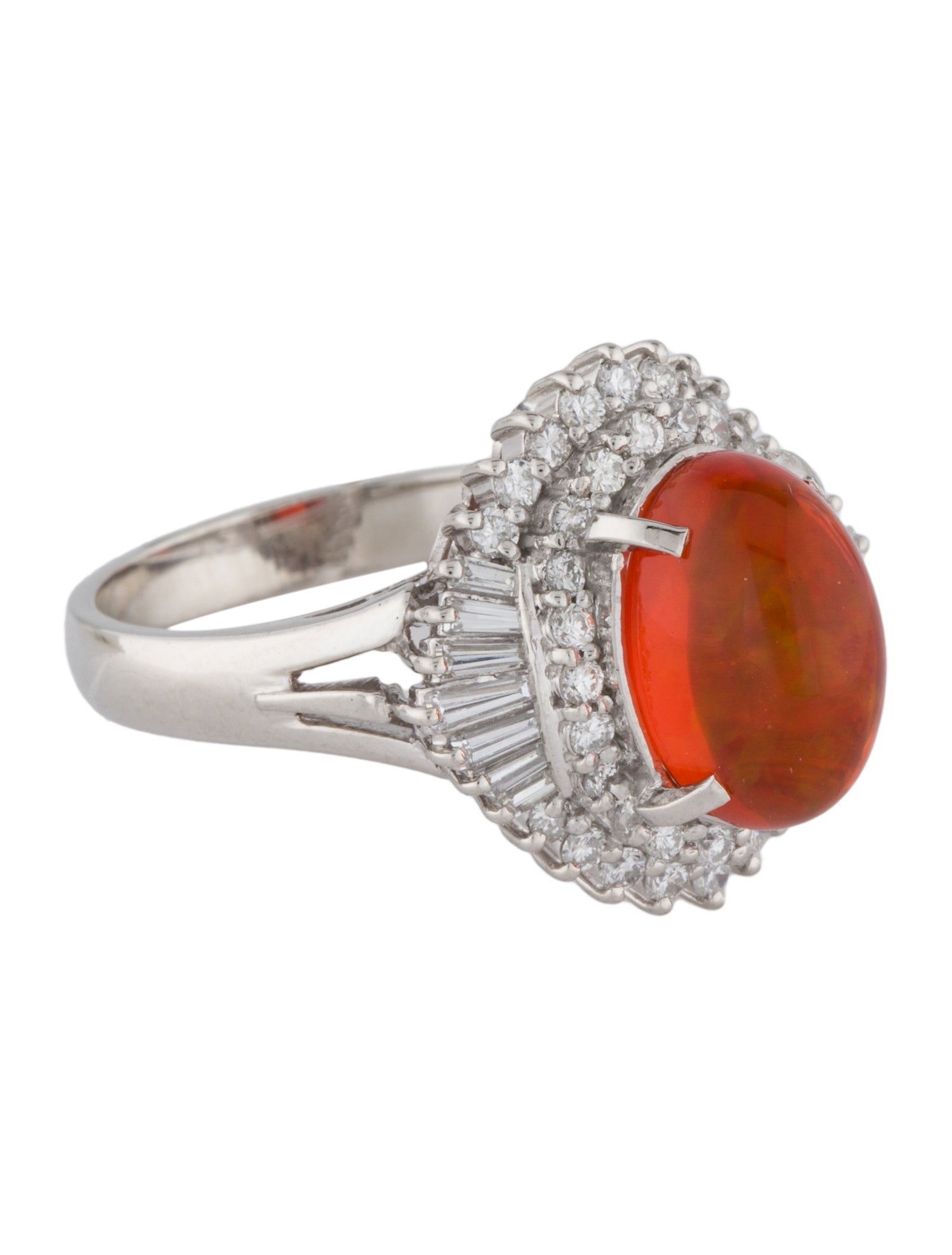 Ring Platinum 2.87ct Fire Opal & Diamond Cocktail Ring