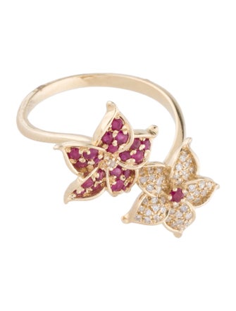 Ring 14K Ruby & Diamond Cocktail Ring
