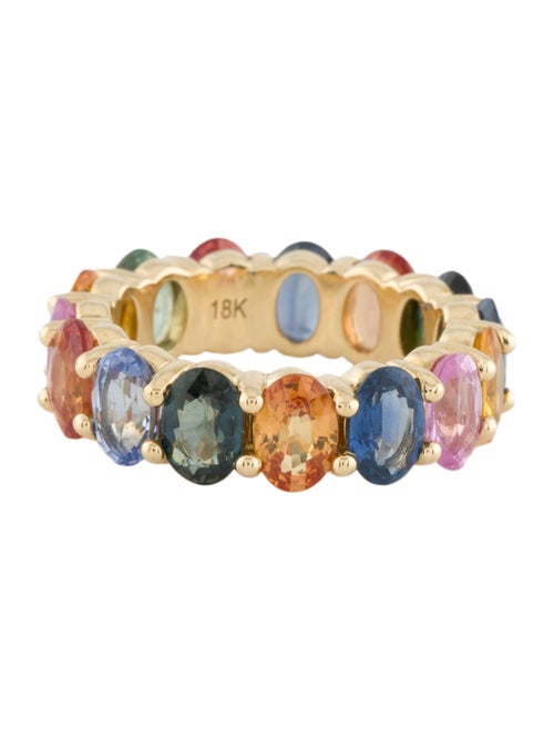 Ring 18K 7.00ct Sapphire & Tourmaline Eternity Band Ring