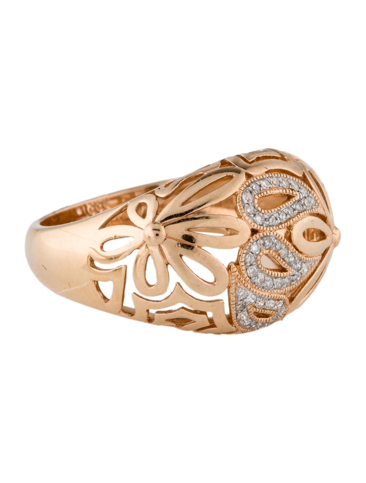 Ring 14K Diamond Flower Dome Ring
